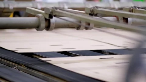 Flat Cardboard Templates Transporting on Automated Conveyor Line in Packagi.. Stock-Footage 337669904