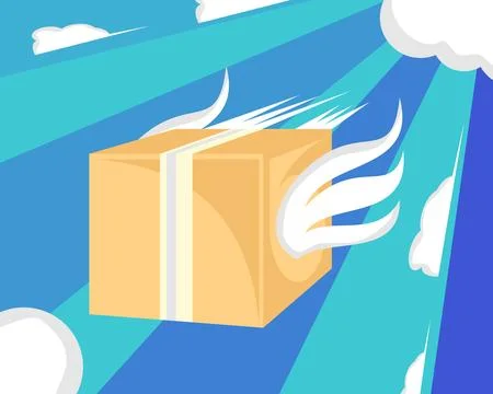 Flat carton box flying with wings Иллюстрация