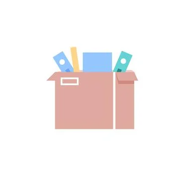 Flat cartoon box with office stuff,items storage and transportation vector Stock-Illustration