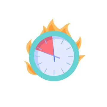 Flat cartoon burning clock,work stress deadline metaphor vector illustration Stock Illustration