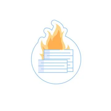 Flat cartoon burning paper documents,deadline stress situation vector Illustrazione stock