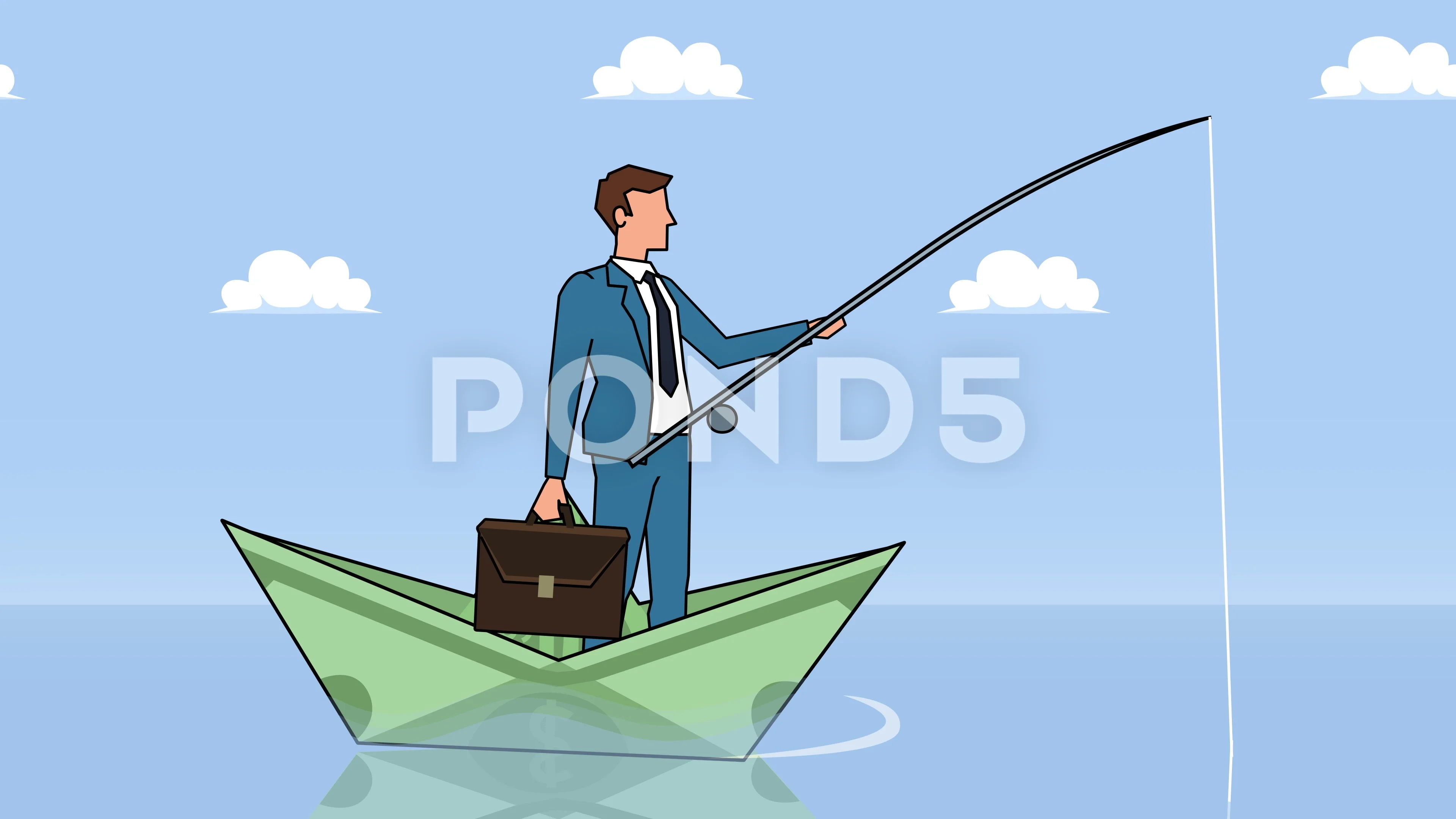 Flat Cartoon Businessman Character Fishe Stock Video Pond5