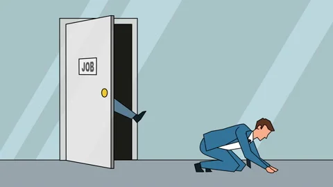 Flat cartoon businessman character  kicked out of work door business concept 動画素材 109274053