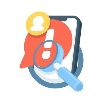 Flat cartoon censored content vector. Exclamation mark and magnifying glass. イラスト素材