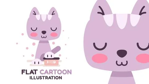 Flat cartoon character adorable cat, pretty animal idea for print t-shirt Stock Illustration