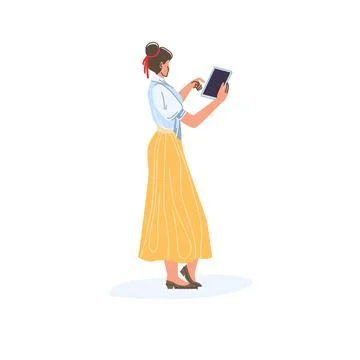 Flat cartoon character with blank screen tablet vector illustration concept Stock Illustration