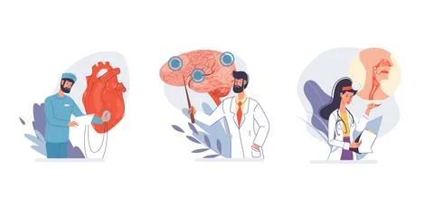 Flat cartoon character doctors set vector illustration concept Stock Illustration