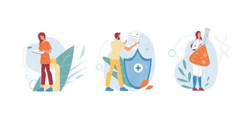 Flat cartoon character doctors set vector illustration concept Illustrazione stock