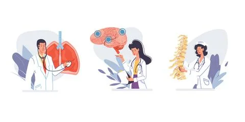 Flat cartoon character doctors set vector illustration concept Stock-Illustration