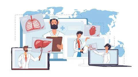 Flat cartoon character doctors set vector illustration concept Stock Illustration