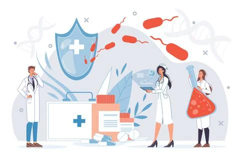 Flat cartoon character doctors at work vector illustration concept Stock Illustration