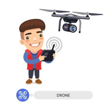 Flat Cartoon Character with Drone Camera Stock Illustration