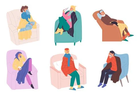Flat cartoon character sick persons set vector illustration concept Stock Illustration
