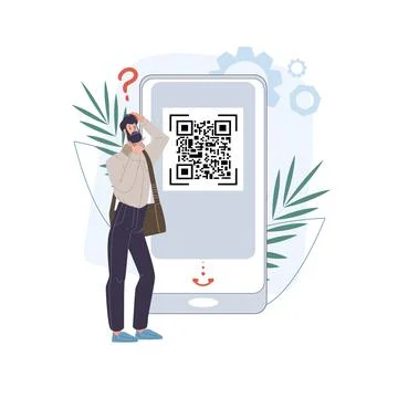 Flat cartoon character study QR code vector illustration concept イラスト素材