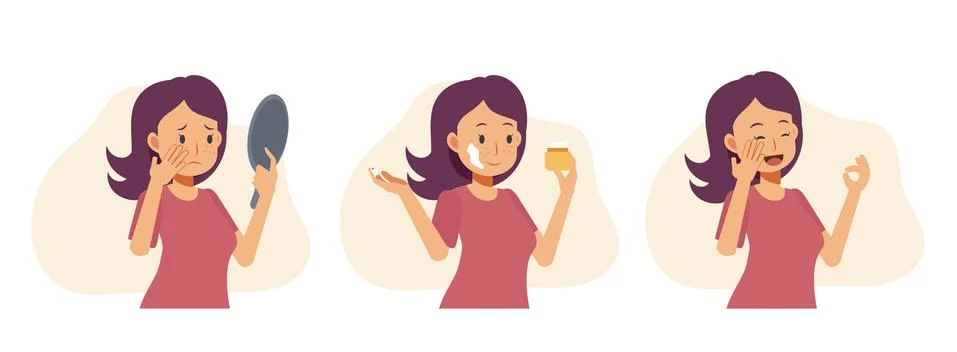 Flat cartoon character vector illustration of Beautiful woman is worried abou Stock Illustration