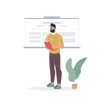 Flat cartoon character at work, vector illustration concept Stock Illustration