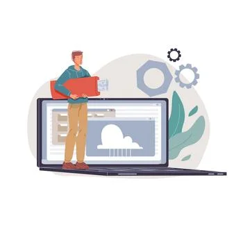 Flat cartoon character at work, vector illustration concept Stock Illustration