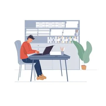 Flat cartoon character at work, vector illustration concept Stock Illustration