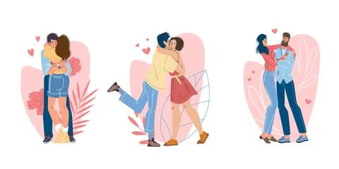 Flat cartoon characters couples set,Valentine Day greeting cards vector Stock Illustration
