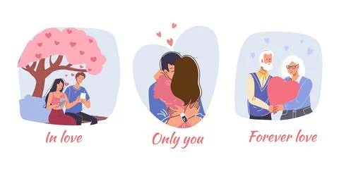 Flat cartoon characters couples set,Valentine Day greeting cards vector Stock Illustration