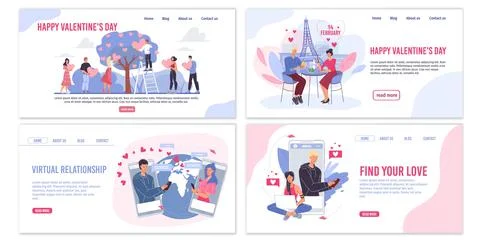 Flat cartoon characters couples,online date love chat,Valentine Day greeting Stock-Illustration