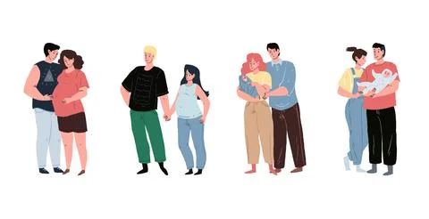 Flat cartoon characters future and young parents,set of vector illustration Stock-Illustration