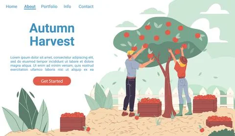 Flat cartoon characters harvesting, vector landing page concept Stock Illustration