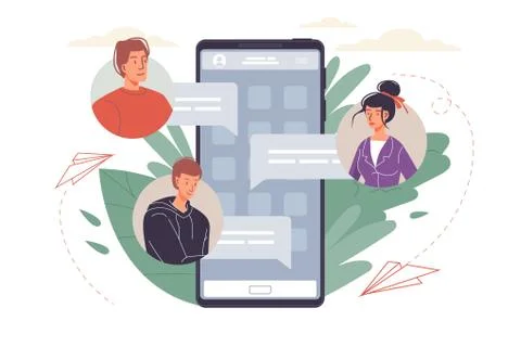 Flat cartoon characters online chat vector illustration concept Stock Illustration