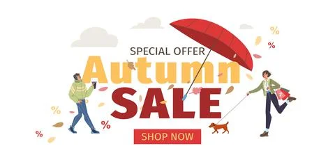 Flat cartoon characters season sales online shopping vector illustration concept Stock Illustration