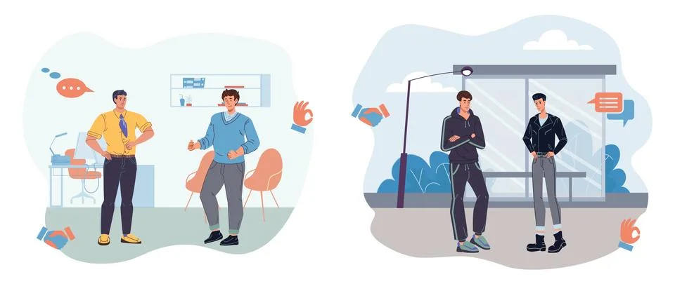 Flat cartoon characters set vector illustration concept Illustrazione stock