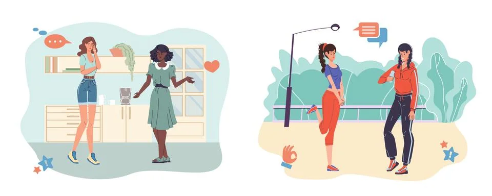 Flat cartoon characters set vector illustration concept Illustrazione stock