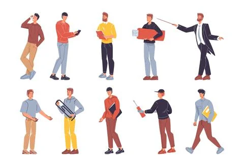 Flat cartoon characters set vector illustration concept Stock Illustration