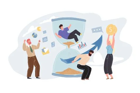Flat cartoon characters specialists at work,professional workflow vector Illustrazione stock
