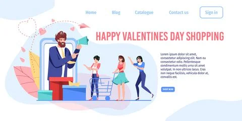 Flat cartoon characters,Valentine Day online shopping sales ad banner,gift Illustrazione stock
