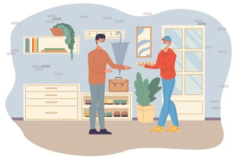 Flat cartoon characters,workflow of order delivery service during pandemic time Stock Illustration