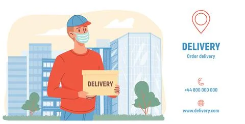 Flat cartoon character,workflow of order delivery service during pandemic time Illustrazione stock