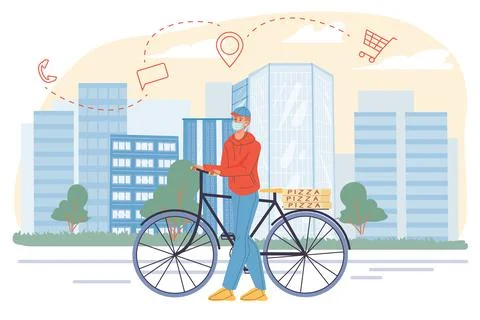 Flat cartoon character,workflow of order delivery service during pandemic time Illustrazione stock