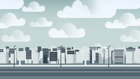 Flat cartoon cityscape animation with empty streets and buildings Video stock 223327655