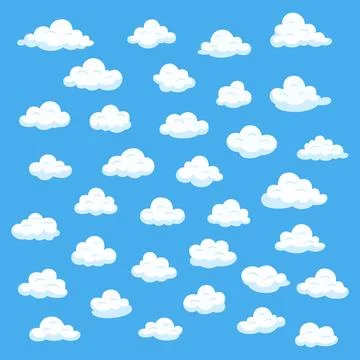 Flat Cartoon Cloud Vector Set. Cute Cloud Icon Collection. Simple Vector Cartoon イラスト素材