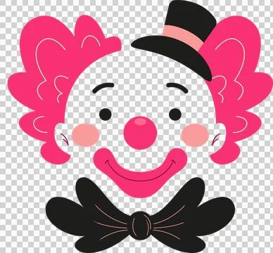 Flat cartoon clown head is floating on transparent background with black top hat イラスト素材