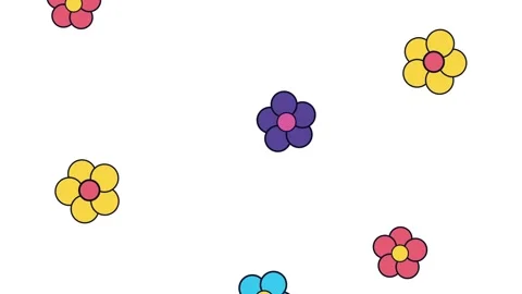 Flat cartoon colorful flowers falling down on white background in looping m.. Video stock 334526162