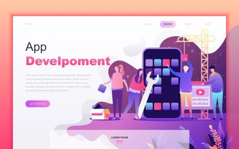 Flat cartoon design concept of App Development Stock Illustration