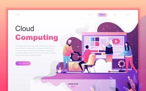 Flat cartoon design concept of Cloud Computing Stock Illustration