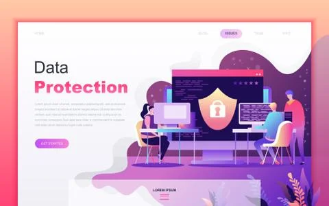 Flat cartoon design concept of Data Protection Stock Illustration