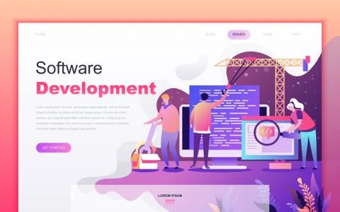 Flat cartoon design concept of Software Develop Stock Illustration