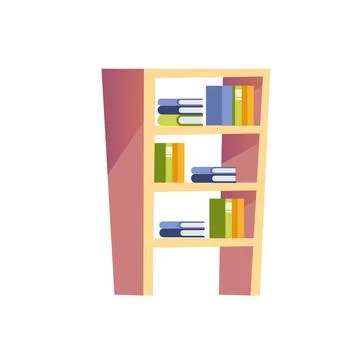 Flat cartoon different books on bookcase stand,furniture and interior elements イラスト素材