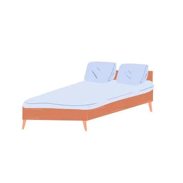 Flat cartoon double bed,room interior elements for home life comfort vector Stock Illustration