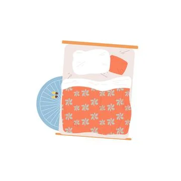 Flat cartoon double bed,room interior elements for home life comfort vector Stockillustratie