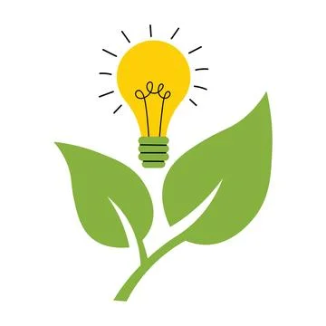 Flat cartoon eco design featuring a bright light bulb emerging from fresh g.. Stock Illustration