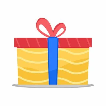 Flat Cartoon Gift Box with Red Ribbon and Bow Illustration. Party, Birthday.. Stock Illustration
